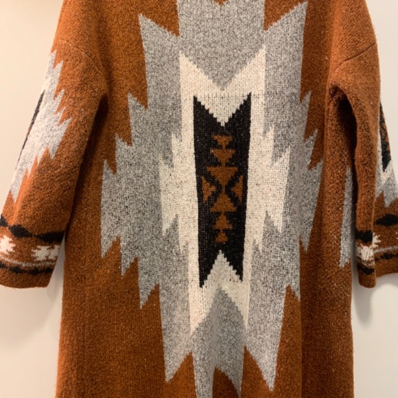 Rust Aztec Open-Front Long Cardigan Sweater - Picture 5 of 8